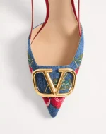 Valentino Vlogo Signature Slingback Pumps In Denim With Cherryfic Embroidery 80Mm - Image 3